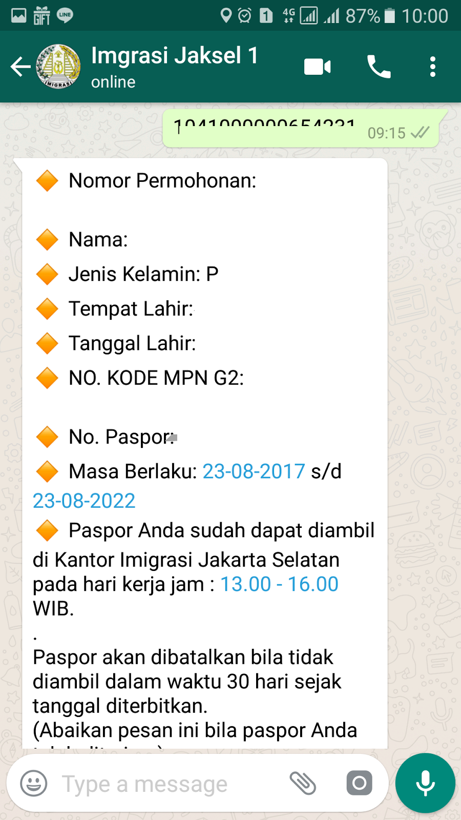 Whatsapp Gateway Imigrasi